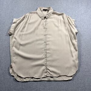 Quince Tencel Vintage Wash Camp Top Women Large Tan Ruffle Sleeve Casual